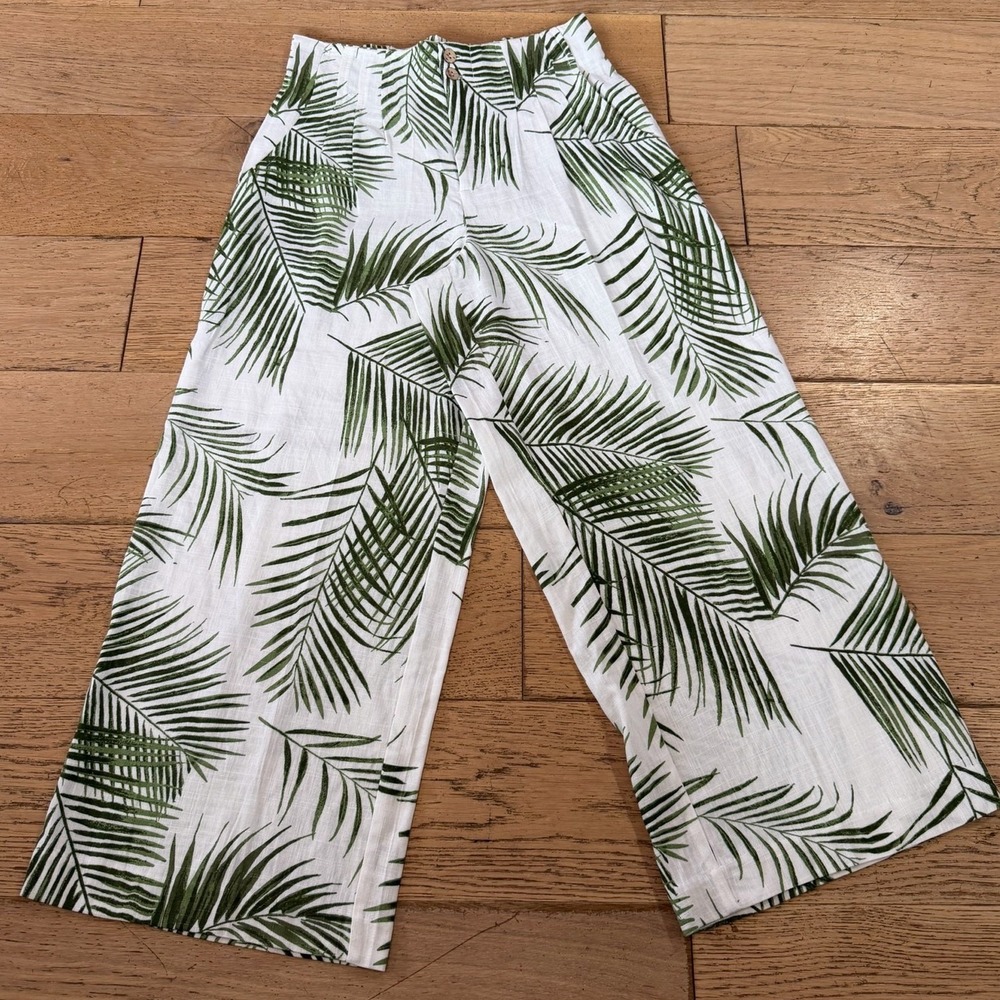 Haven +‎ Blair London Palm Leaf Print Wide Leg Linen Blend Pants Size: XS (987)